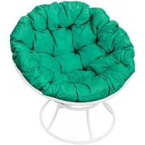 Кресло M-GROUP папасан без ротанга белое, зелёная подушка